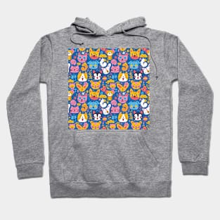 Whimsical Animal Faces Pattern Hoodie